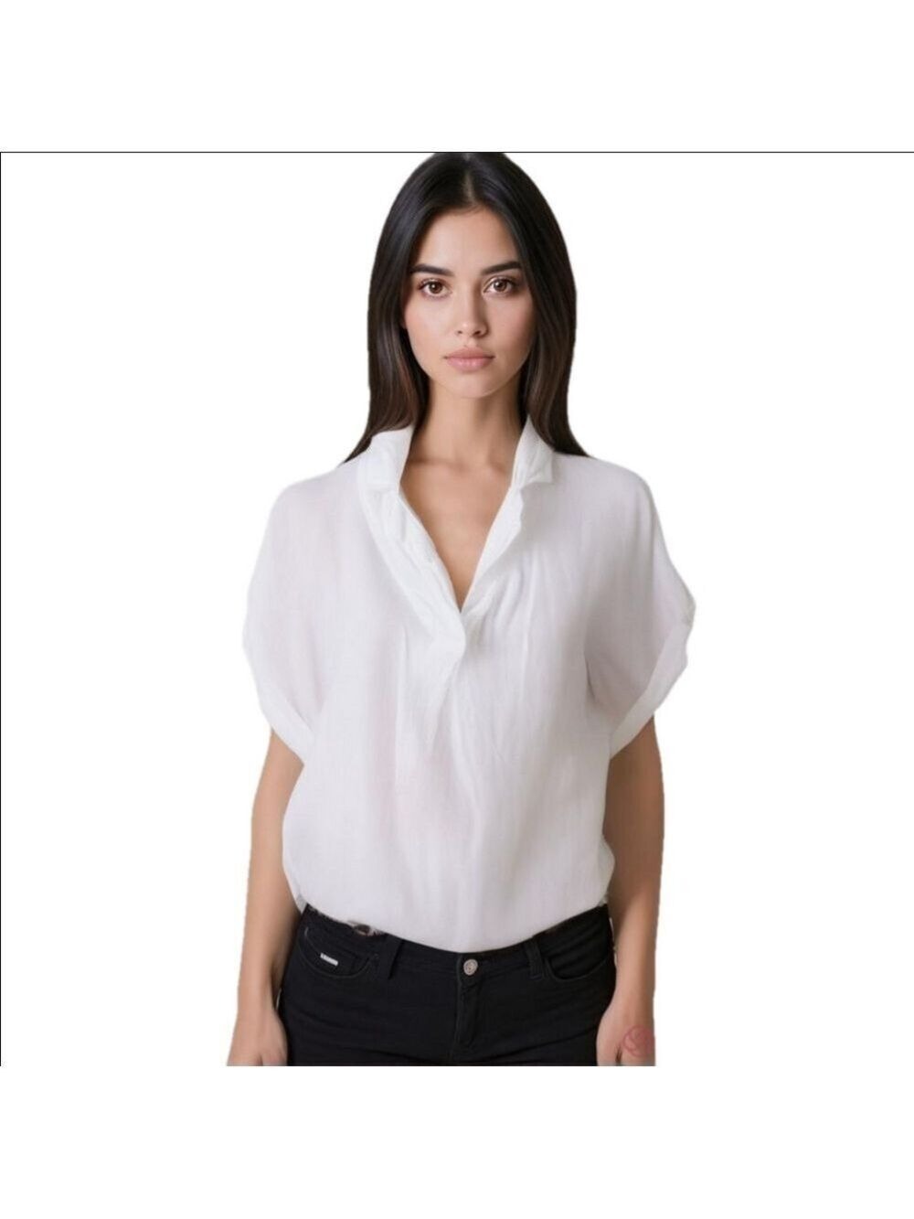 Jane & Delaney XL flowy white boho top tunic blouse v neck